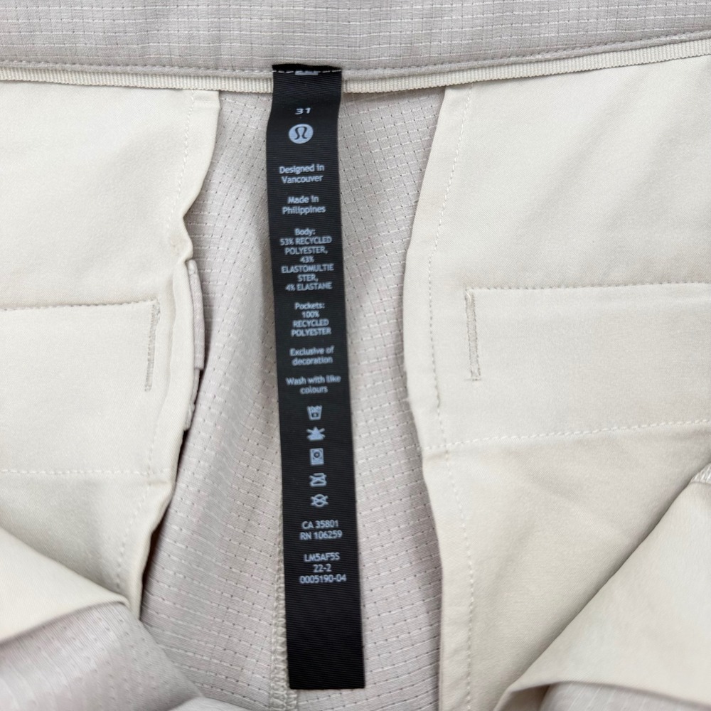 Lululemon ABC Slim Fit Performance Trouser Mens 31 Beige Casual Pants LM5AF5S - Picture 4 of 6